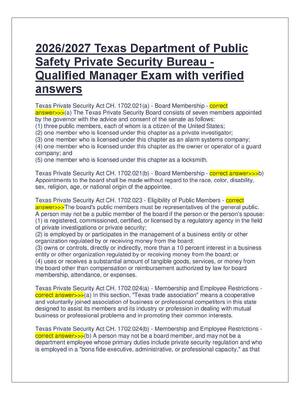 Preview of 2026/2027 Texas Department of Public  Safety Private Security Bureau -  Qualified Manager
