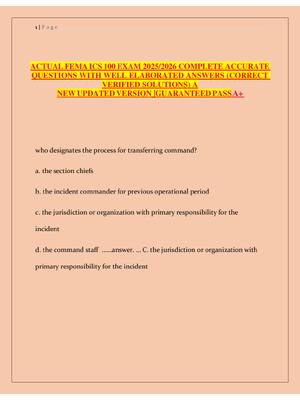 Preview of ACTUAL FEMA ICS 100 EXAM 2025/2026 COMPLETE ACCURATE  QUESTIONS WITH WELL ELABORATED ANSWE