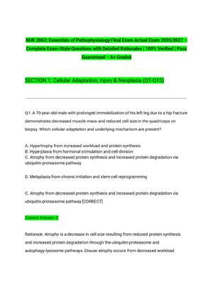 Preview of NUR 2063: Essentials of Pathophysiology Final Exam Actual Exam 2026/2027 – Complete Exam-S