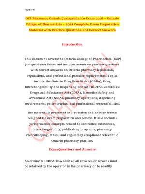 Preview of OCP Pharmacy Ontario Jurisprudence Exam 2026 – Ontario College of Pharmacists – 2026 Complete Exam Preparation Material with Practice Questions and Correct Answers