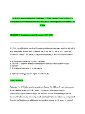 Preview of NUR2502: Multidimensional Care III MDC 3 Exam 2 Actual Exam 2026/2027 – Complete Review wi