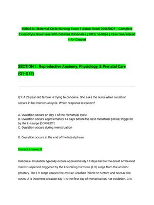Preview of NUR2513: Maternal-Child Nursing Exam 1 Actual Exam 2026/2027 – Complete Exam-Style Questio