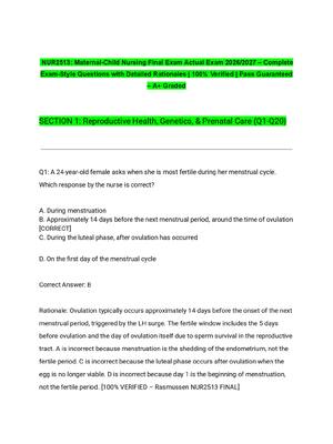 Preview of NUR2513: Maternal-Child Nursing Final Exam Actual Exam 2026/2027 – Complete Exam-Style Que