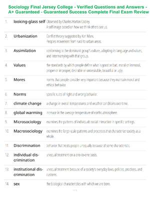 Preview of Sociology Final Jersey College - Verified Questions and Answers - A+ Guaranteed - Guarante
