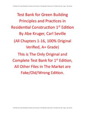 Preview of Test Bank Green Building Principles and Practices in Residential Construction 1st Edition
