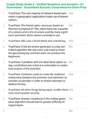 Preview of Crypto Study Guide 2 - Verified Questions and Answers - A+ Guaranteed - Guaranteed Success