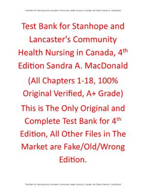 Preview of Test Bank Stanhope and Lancaster's Community Health Nursing in Canada 4th Edition By Sandr