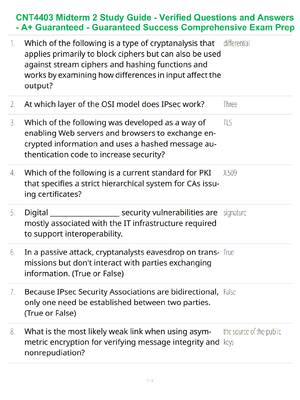 Preview of CNT4403 Midterm 2 Study Guide - Verified Questions and Answers - A+ Guaranteed - Guarantee