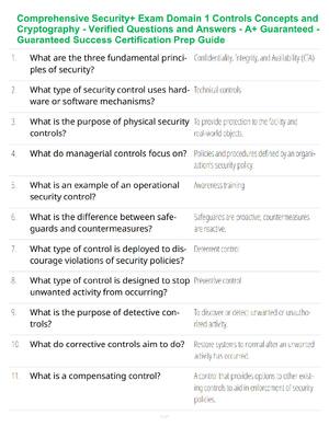 Preview of Comprehensive Security+ Exam Domain 1 Controls Concepts and Cryptography - Verified Questi