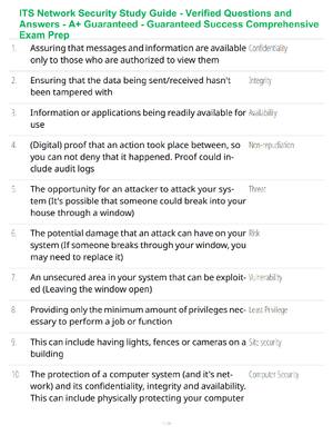 Preview of ITS Network Security Study Guide - Verified Questions and Answers - A+ Guaranteed - Guaran