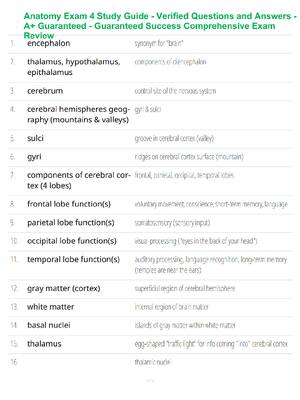Preview of Anatomy Exam 4 Study Guide - Verified Questions and Answers - A+ Guaranteed - Guaranteed S