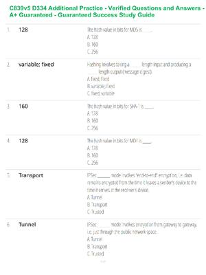 Preview of C839v5 D334 Additional Practice - Verified Questions and Answers - A+ Guaranteed - Guarant