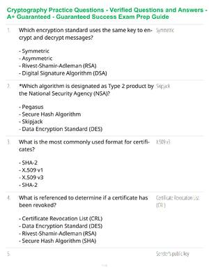 Preview of Cryptography Practice Questions - Verified Questions and Answers - A+ Guaranteed - Guarant