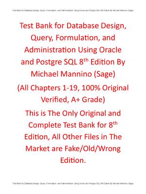 Preview of Test Bank Database Design, Query, Formulation, and Administration Using Oracle and Postgre