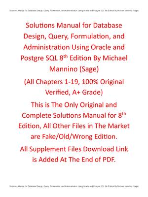 Preview of Solution Manual Database Design, Query, Formulation, and Administration Using Oracle and P