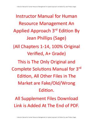 Preview of Instructor Manual Human Resource Management An Applied Approach 3rd Edition By Jean Philli