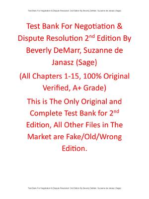 Preview of Test Bank Negotiation & Dispute Resolution 2nd Edition By Beverly DeMarr, Suzanne de Janas
