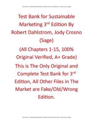 Preview of Test Bank Sustainable Marketing 3rd Edition By Robert Dahlstrom, Jody Crosno (Sage)