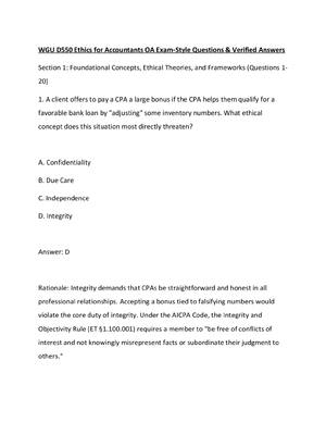 Preview of WGU D550 Ethics for Accountants OA Exam‑Style Questions & Verified Answers