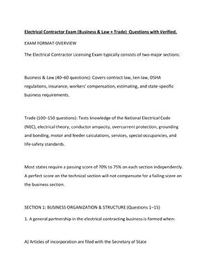 Preview of Electrical Contractor Exam (Business & Law + Trade)  Questions with Verified.