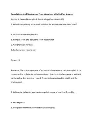 Preview of Georgia Industrial Wastewater Exam  Questions with Verified Answers
