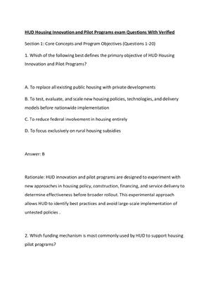 Preview of HUD Housing Innovation and Pilot Programs exam Questions With Verified
