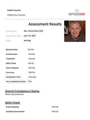 Preview of Virtual Clinical Simulation: Dan- Intervention (SLP) | Dan is a 79-year-old with severe We