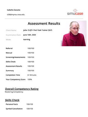 Preview of Simucase: Julia- CLQT+ Part-Task Trainer (SLP) | Complete Transcript Assessment Results -