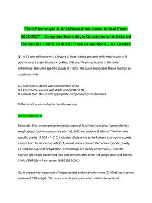 Preview of Fluid Electrolyte &amp; Acid-Base Imbalances Actual Exam 2026/2027 – Complete Exam-Style Questions with Detailed Rationales | 100% Verified | Pass Guaranteed – A+ Graded