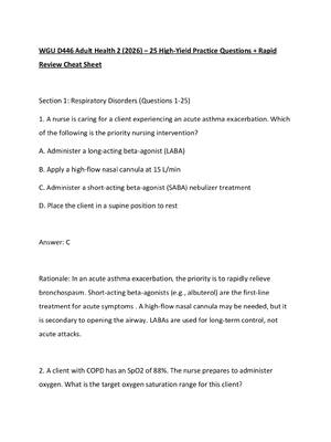 Preview image for WGU D446 Adult Health 2 (2026) – 25 High-Yield Practice Questions + Rapid Review Cheat Sheet