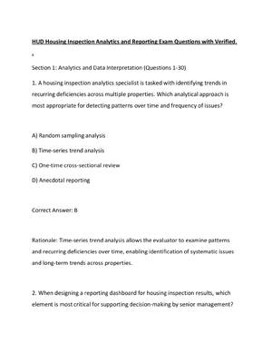 Preview image for HUD Housing Inspection Analytics and Reporting Exam Questions with Verified