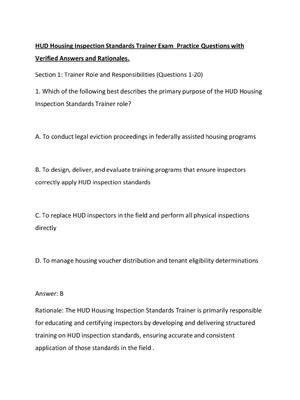 Preview of HUD Housing Inspection Standards Trainer Exam  Practice Questions with Verified Answers an