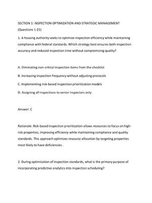 Preview of HUD Housing Inspection Standards Optimization Exam Practice Questions and Verified ..