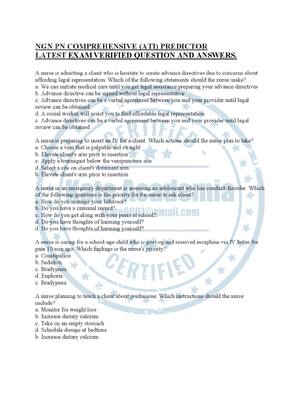 Preview of NGN PN COMPREHENSIVE (ATI) PREDICTOR  LATEST EXAM VERIFIED QUESTION AND ANSWERS.