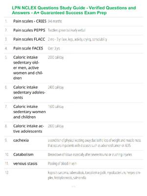 Preview of LPN NCLEX Questions Study Guide - Verified Questions and Answers - A+ Guaranteed Success Exam Prep