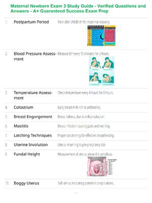 Preview of Maternal Newborn Exam 3 Study Guide - Verified Questions and Answers - A+ Guaranteed Success Exam Prep