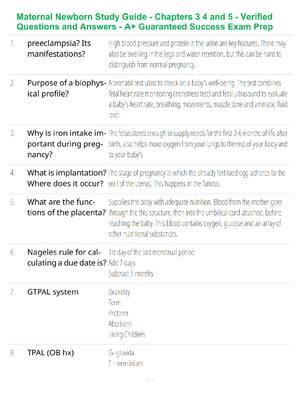 Preview of Maternal Newborn Study Guide - Chapters 3 4 and 5 - Verified Questions and Answers - A+ Guaranteed Success Exam Prep