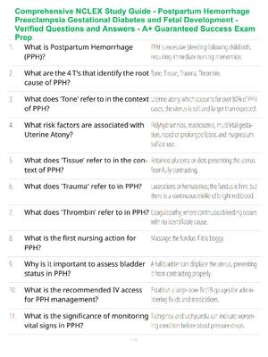 Preview of Comprehensive NCLEX Study Guide - Postpartum Hemorrhage Preeclampsia Gestational Diabetes