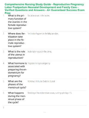 Preview of Comprehensive Nursing Study Guide - Reproductive Pregnancy Labor Postpartum Neonatal Devel
