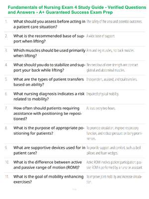 Preview of Fundamentals of Nursing Exam 4 Study Guide - Verified Questions and Answers - A+ Guarantee