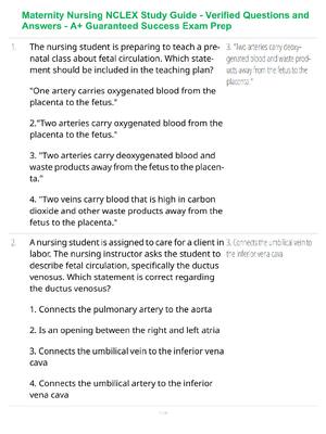 Preview of Maternity Nursing NCLEX Study Guide - Verified Questions and Answers - A+ Guaranteed Succe