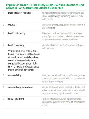Preview of Population Health II Final Study Guide - Verified Questions and Answers - A+ Guaranteed Su