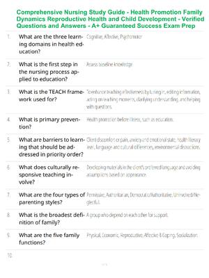 Preview of Comprehensive Nursing Study Guide - Health Promotion Family Dynamics Reproductive Health a