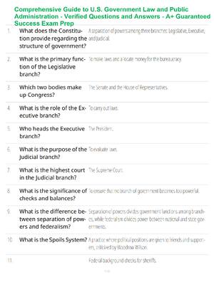 Preview of Comprehensive Guide to U.S. Government Law and Public Administration - Verified Questions