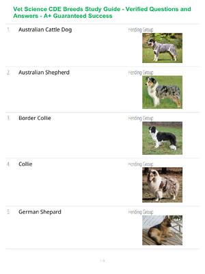 Preview of Vet Science CDE Breeds Study Guide - Verified Questions and Answers - A+ Guaranteed Succes