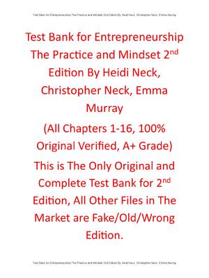 Preview of Test Bank Entrepreneurship The Practice and Mindset 2nd Edition By Heidi Neck, Christopher