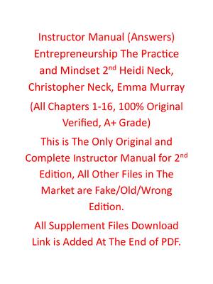 Preview of Instructor Manual Entrepreneurship The Practice and Mindset 2nd Edition By Heidi Neck, Chr