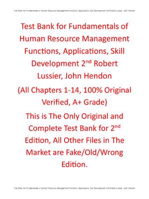 Preview of Test Bank Fundamentals of Human Resource Management Functions, Applications, Skill Develop
