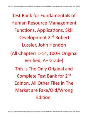Preview of Test Bank Fundamentals of Human Resource Management Functions, Applications, Skill Develop