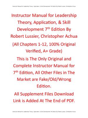 Preview of Instructor Manual Leadership Theory, Application, & Skill Development 7th Edition By Rober
